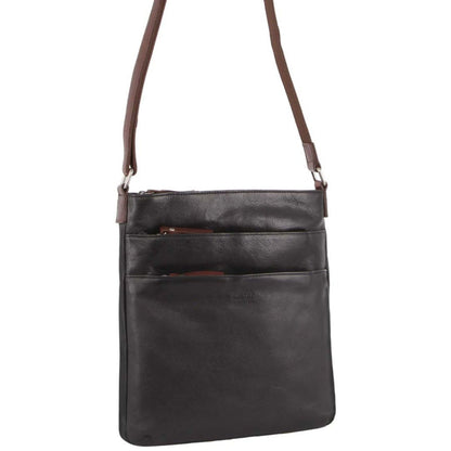 Milleni Womens Italian Leather Bag Soft Nappa Leather Cross-Body Travel - Black/Chestnut V563-NL2439-BLACK_CHESTNUT