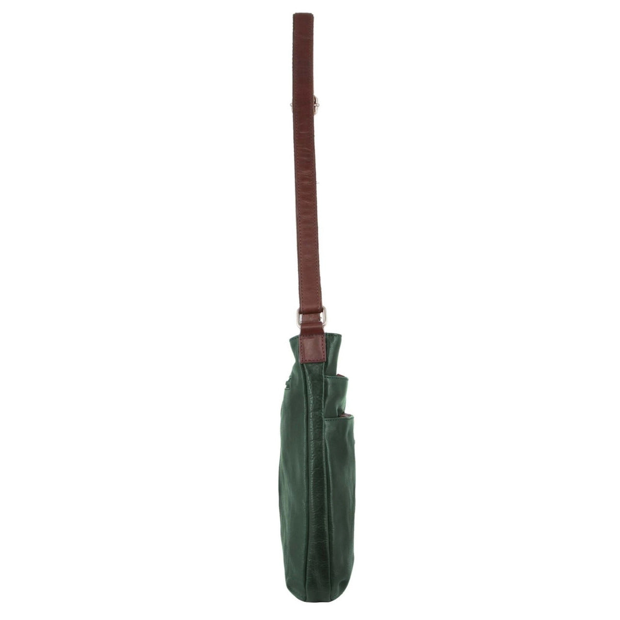 Milleni Ladies Nappa Leather Zip Closure Cross Body Bag Travel - Emerald/Chestnut V563-NL2439-EMERALD_CHESTNUT