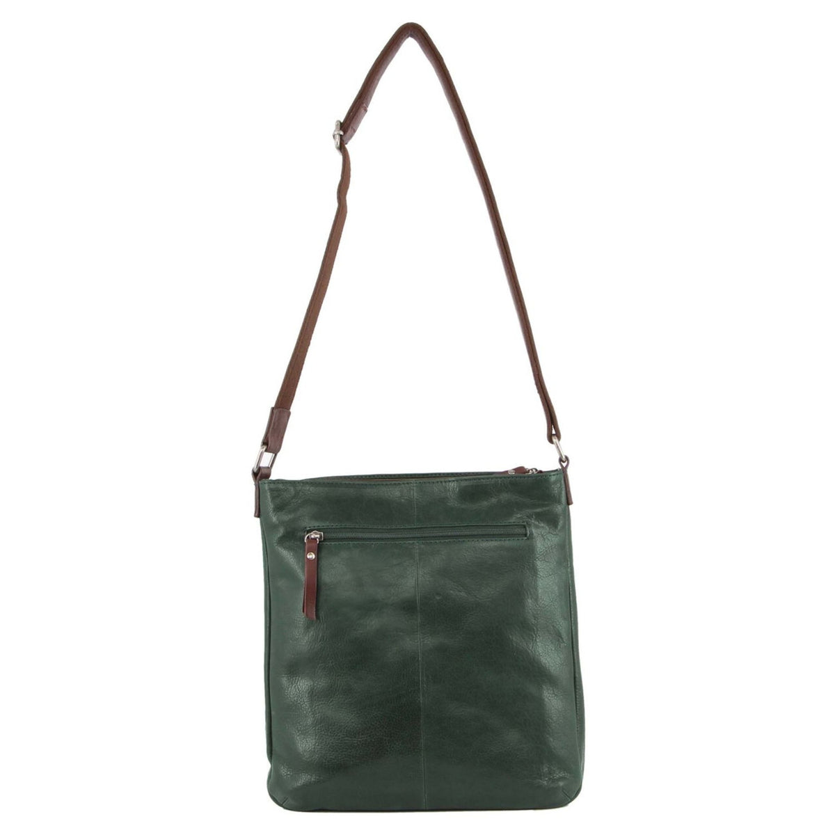 Milleni Ladies Nappa Leather Zip Closure Cross Body Bag Travel - Emerald/Chestnut V563-NL2439-EMERALD_CHESTNUT
