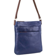 Milleni Womens Italian Leather Bag Soft Nappa Leather Cross-Body Travel - Indigo/Chestnut