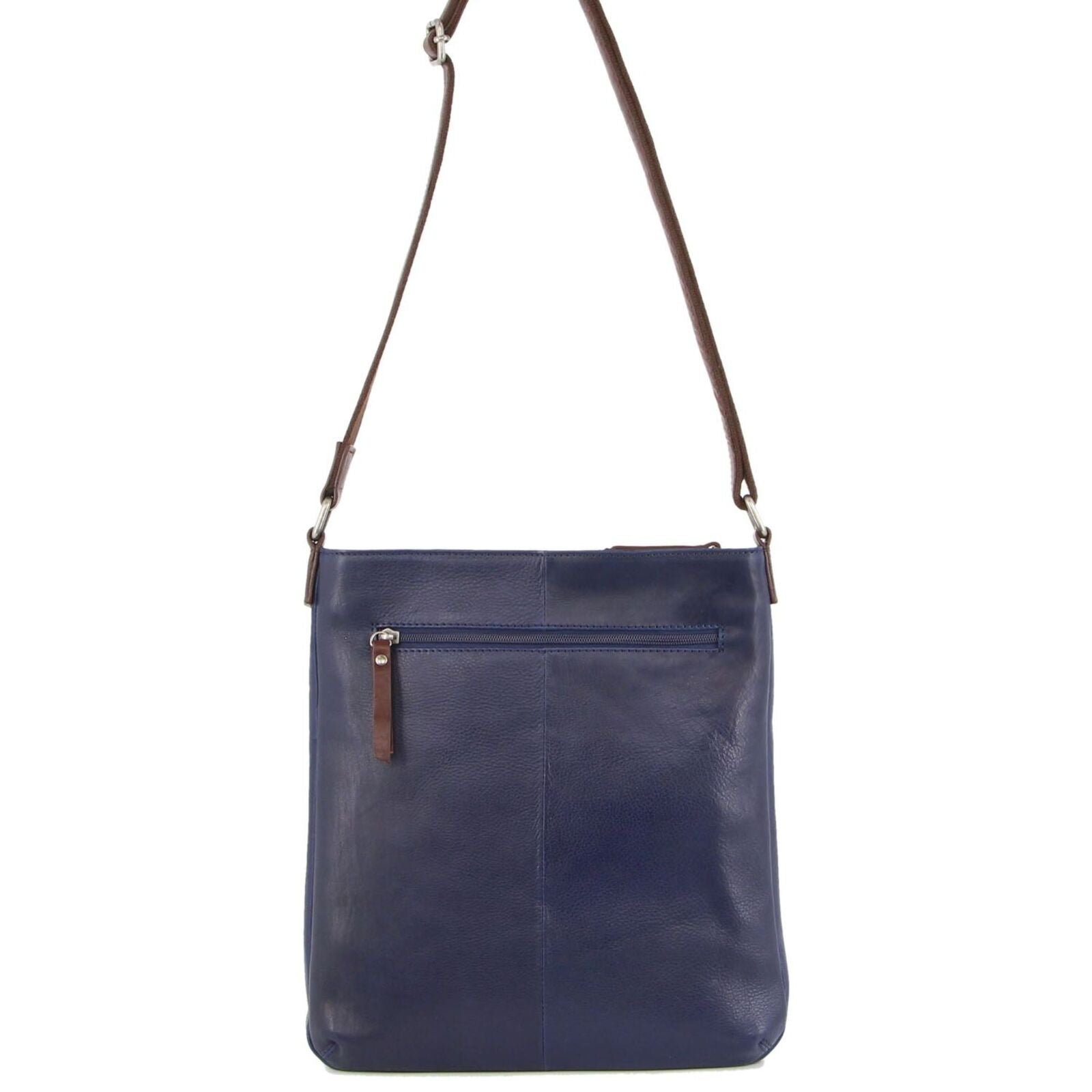 Milleni Womens Italian Leather Bag Soft Nappa Leather Cross-Body Travel - Indigo/Chestnut