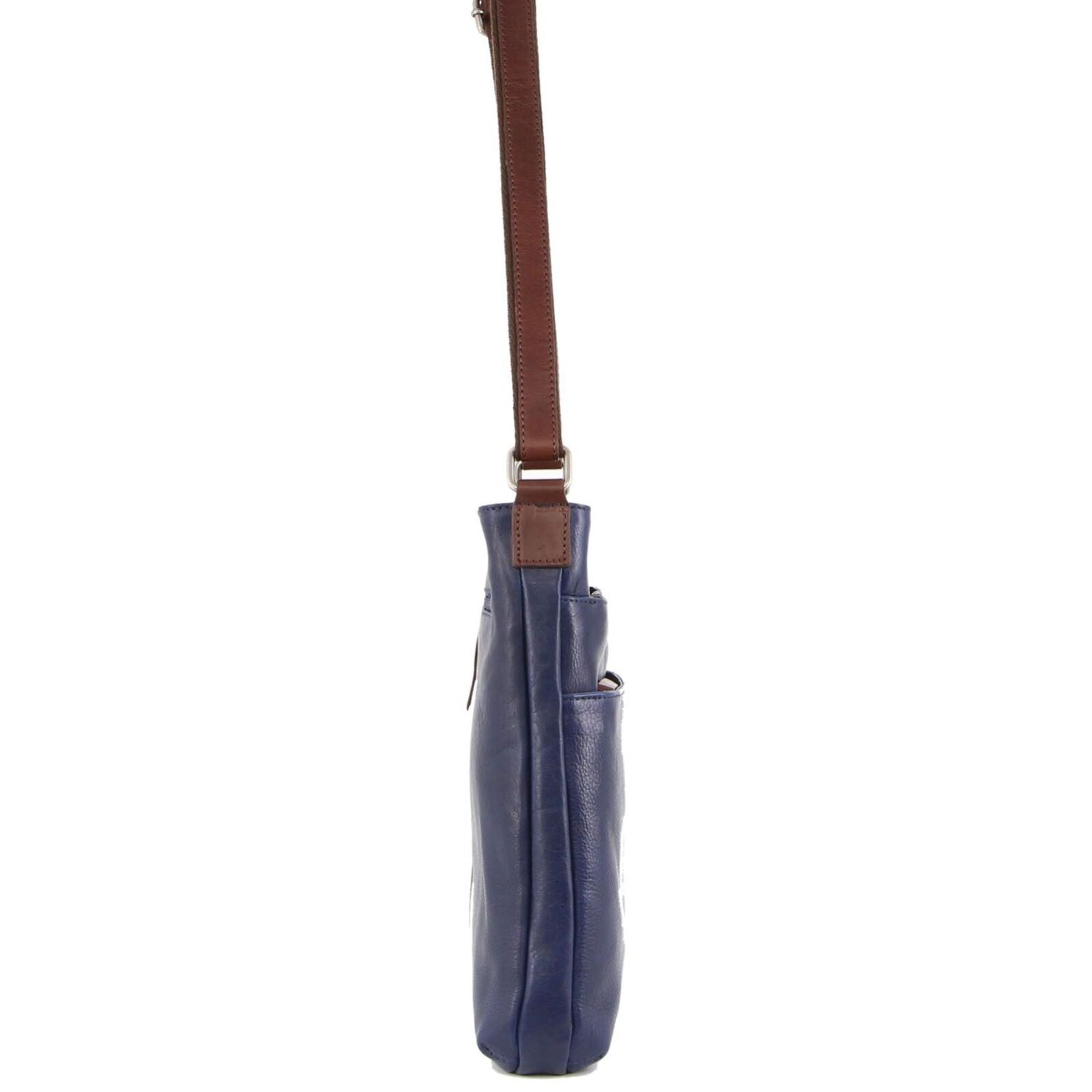 Milleni Womens Italian Leather Bag Soft Nappa Leather Cross-Body Travel - Indigo/Chestnut
