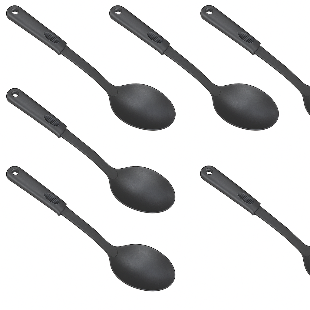 6x 32cm Nylon Serving Spoon in Black V563-NYLON_SPOON-6PCS