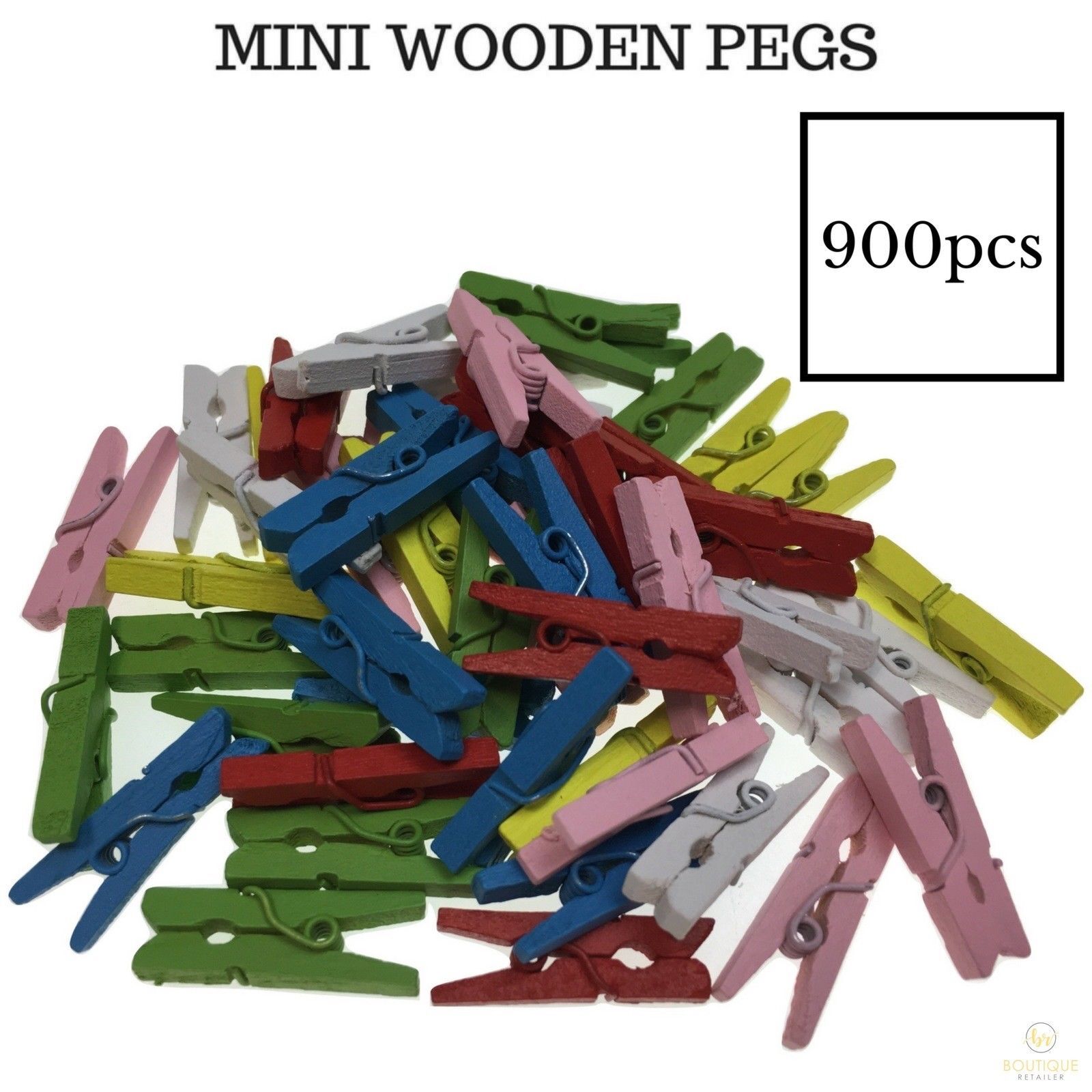 900pcs MINI WOODEN PEGS Natural Craft Baby Shower Clothes Pin Scrapbook 35mm V563-OL-MIX-900