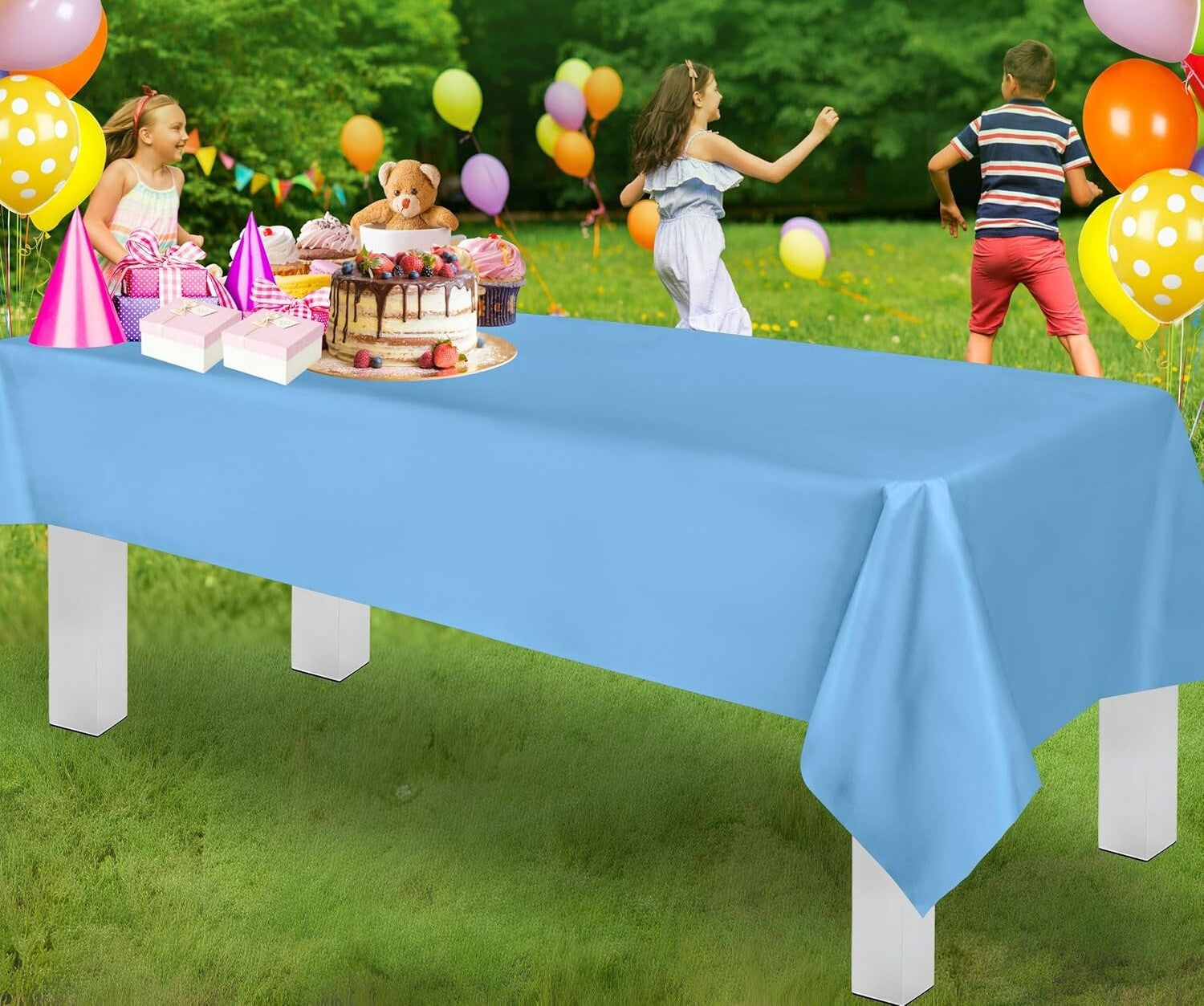 Table Cloth Cover Reusable & Washable Xmas Party 137cm x 274cm (54"x108") in Sky Blue V563-PA049-SKYBLUE