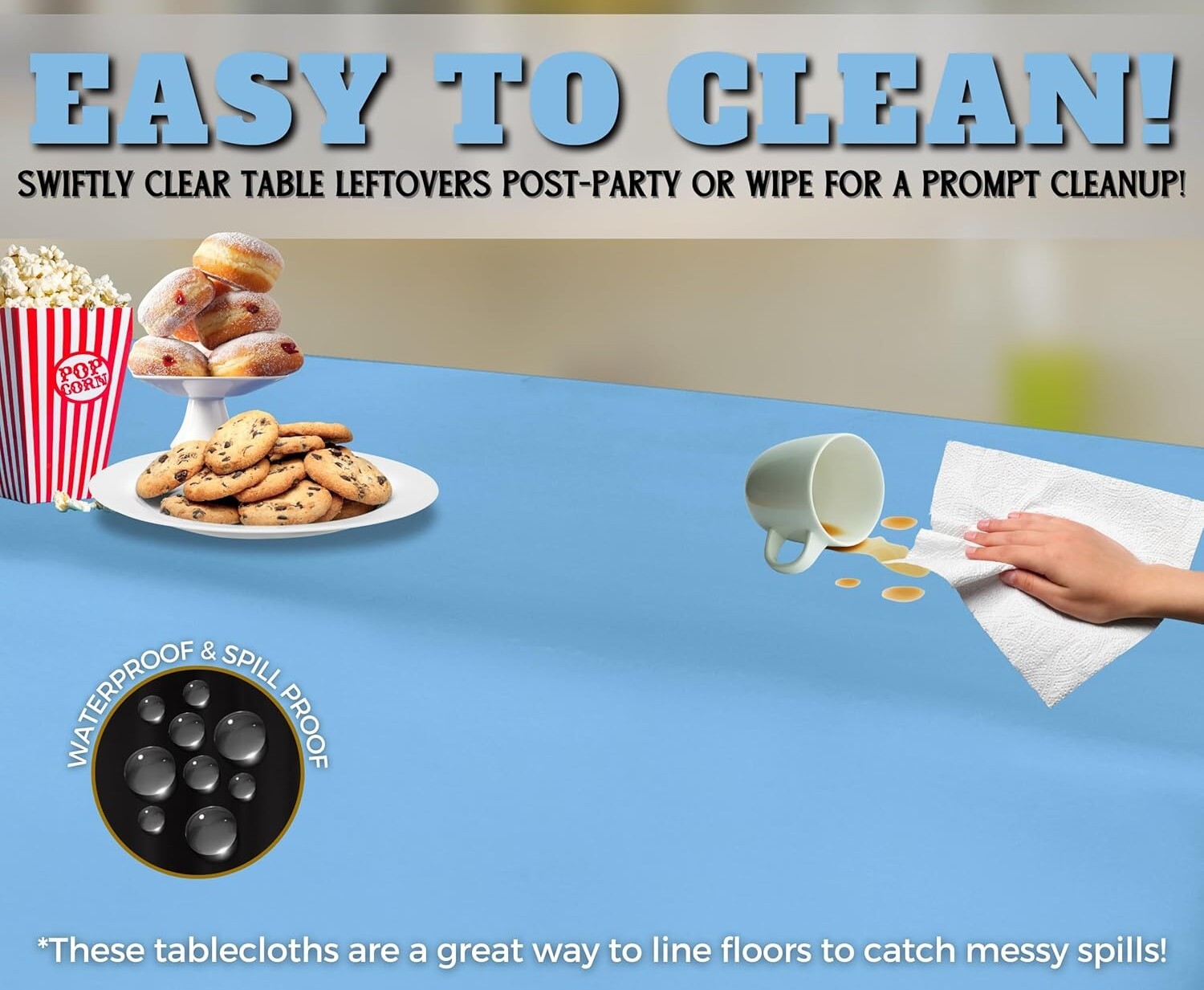 Table Cloth Cover Reusable & Washable Xmas Party 137cm x 274cm (54"x108") in Sky Blue V563-PA049-SKYBLUE
