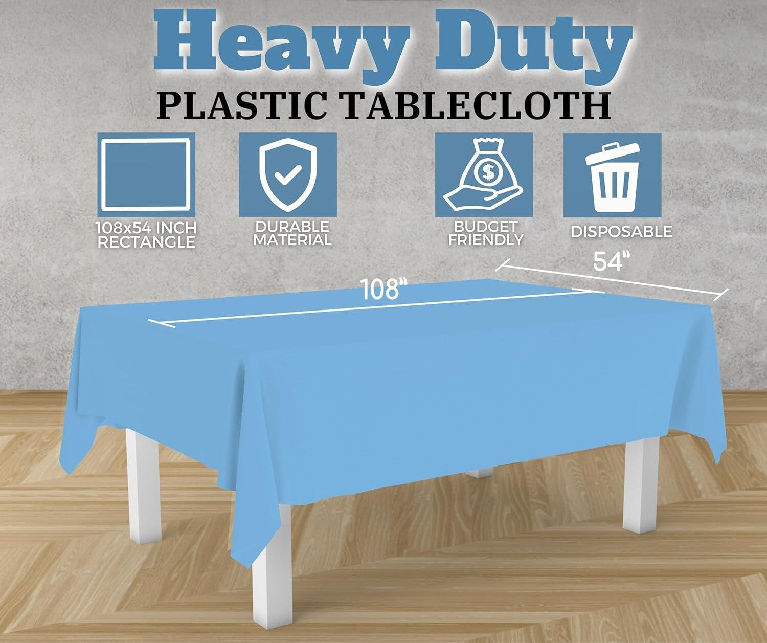 Table Cloth Cover Reusable & Washable Xmas Party 137cm x 274cm (54"x108") in Sky Blue V563-PA049-SKYBLUE
