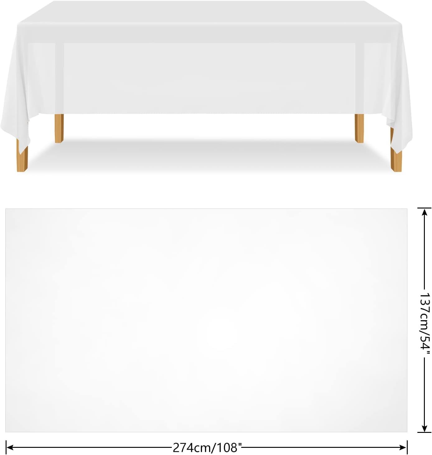 Table Cloth Cover Reusable & Washable Xmas Party 137cm x 274cm (54"x108") in White V563-PA049-WHITE