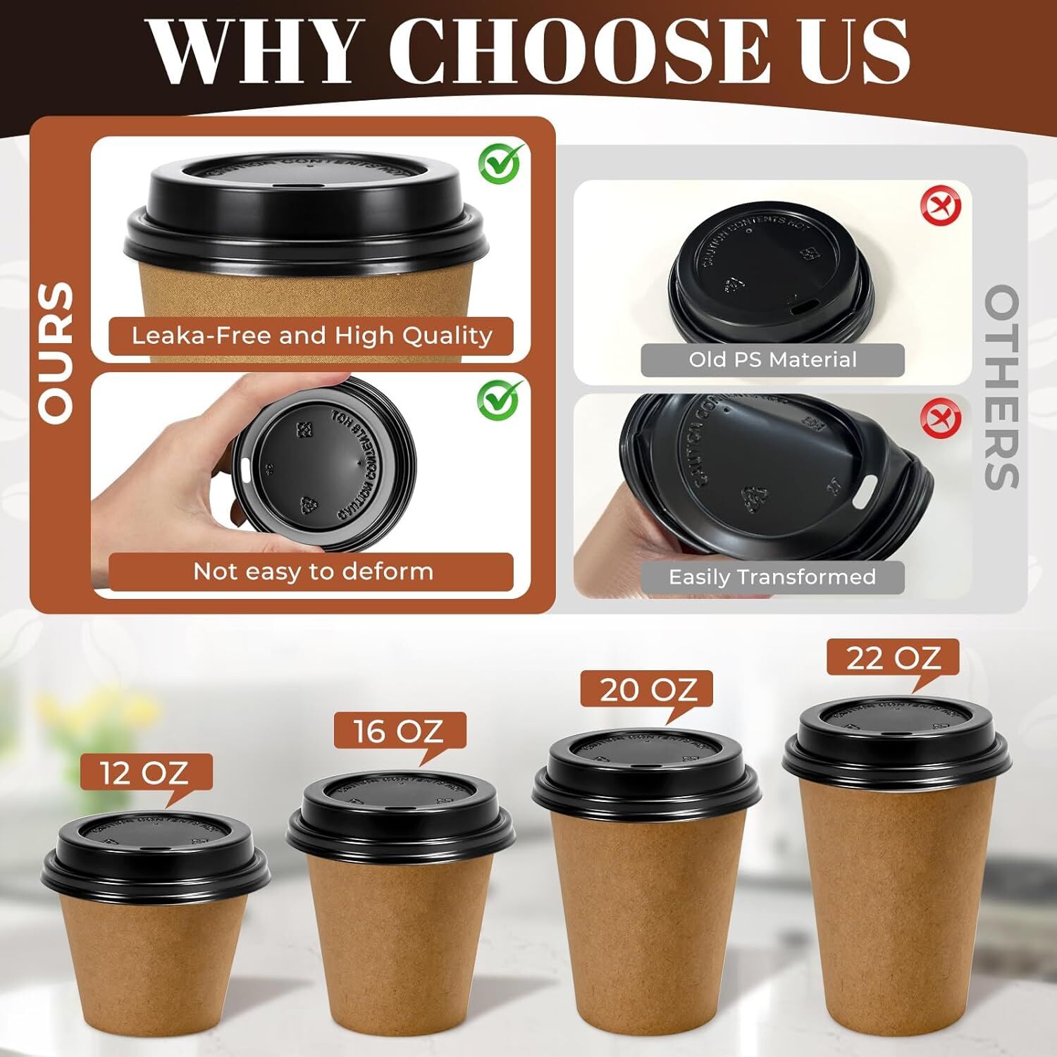 1000x 90mm Plastic Coffee Cup Lids for 12oz / 16oz Cups Dome Style - Black V563-PA1235-50-1BOX