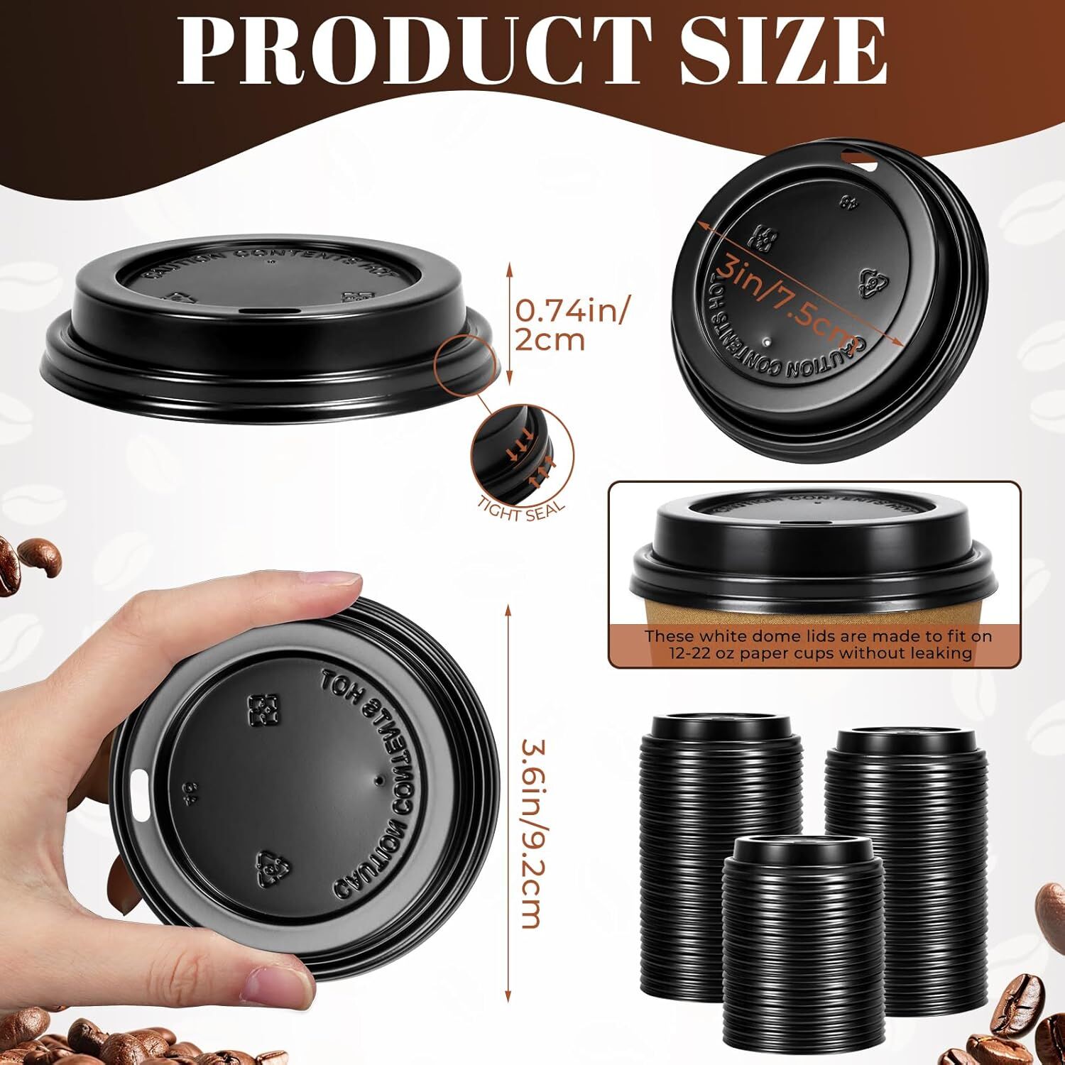 1000x 90mm Plastic Coffee Cup Lids for 12oz / 16oz Cups Dome Style - Black V563-PA1235-50-1BOX
