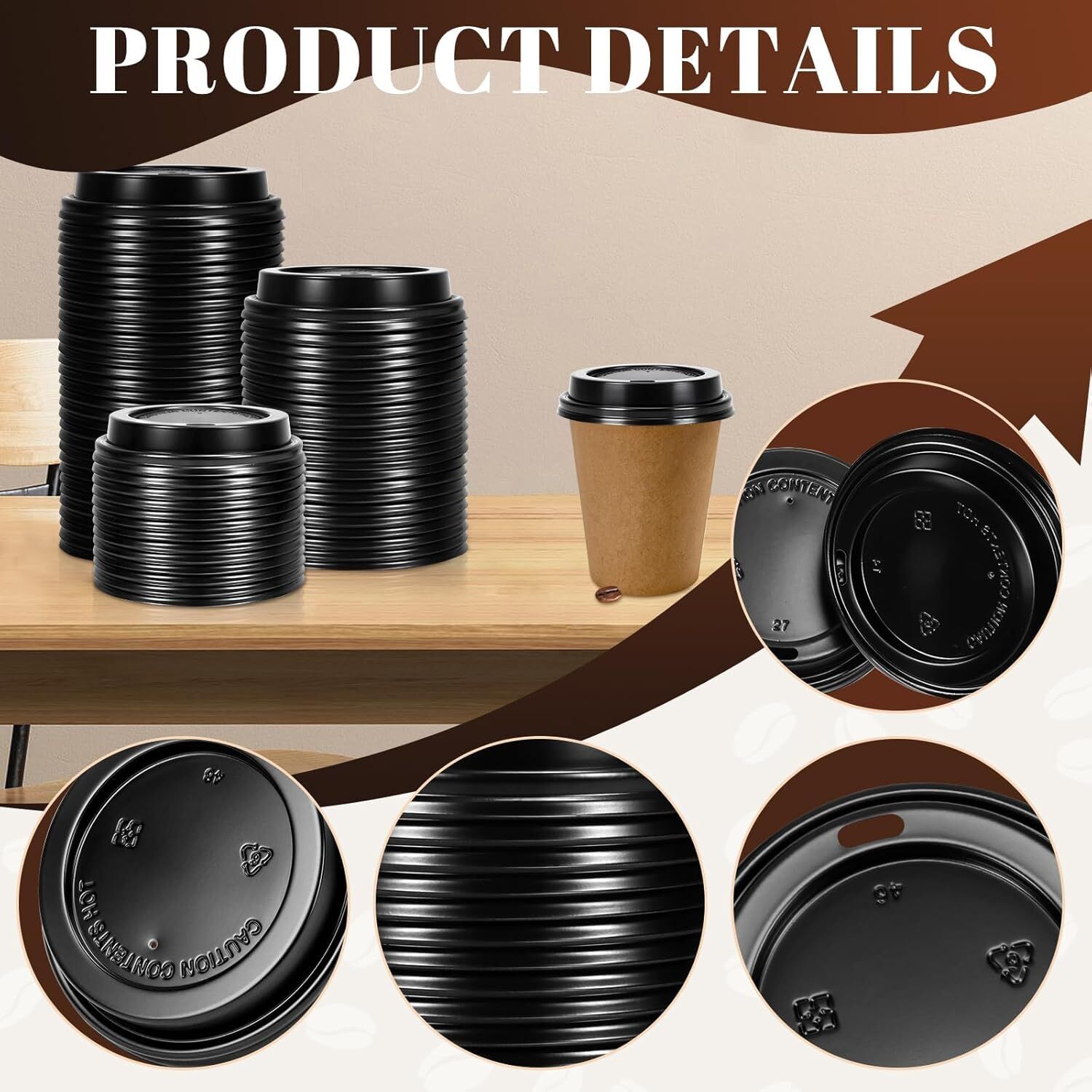 1000x 90mm Plastic Coffee Cup Lids for 12oz / 16oz Cups Dome Style - Black V563-PA1235-50-1BOX