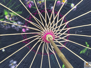 PARASOL UMBRELLA Chinese Japanese Bamboo Flower Pattern Fabric 80cm Diameter - Black V563-PARASOLUMB-BLK