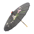 PARASOL UMBRELLA Chinese Japanese Bamboo Flower Pattern Fabric 80cm Diameter - Black V563-PARASOLUMB-BLK