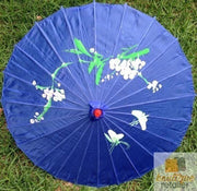 PARASOL UMBRELLA Chinese Japanese Bamboo Flower Pattern Fabric 80cm Diameter - Blue V563-PARASOLUMB-BLU