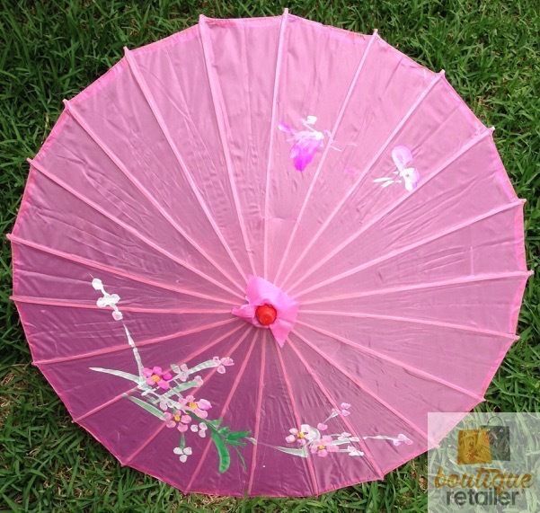 PARASOL UMBRELLA Chinese Japanese Bamboo Flower Pattern Fabric 80cm Diameter - Light Pink V563-PARASOLUMB-LTPNK