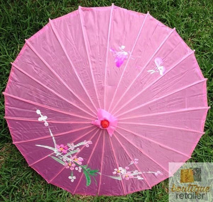 PARASOL UMBRELLA Chinese Japanese Bamboo Flower Pattern Fabric 80cm Diameter - Light Pink V563-PARASOLUMB-LTPNK