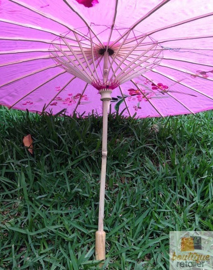 PARASOL UMBRELLA Chinese Japanese Bamboo Flower Pattern Fabric 80cm Diameter - Light Pink V563-PARASOLUMB-LTPNK