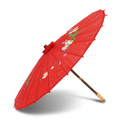 PARASOL UMBRELLA Chinese Japanese Bamboo Flower Pattern Fabric 80cm Diameter - Red V563-PARASOLUMB-RED