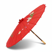 PARASOL UMBRELLA Chinese Japanese Bamboo Flower Pattern Fabric 80cm Diameter - Red V563-PARASOLUMB-RED
