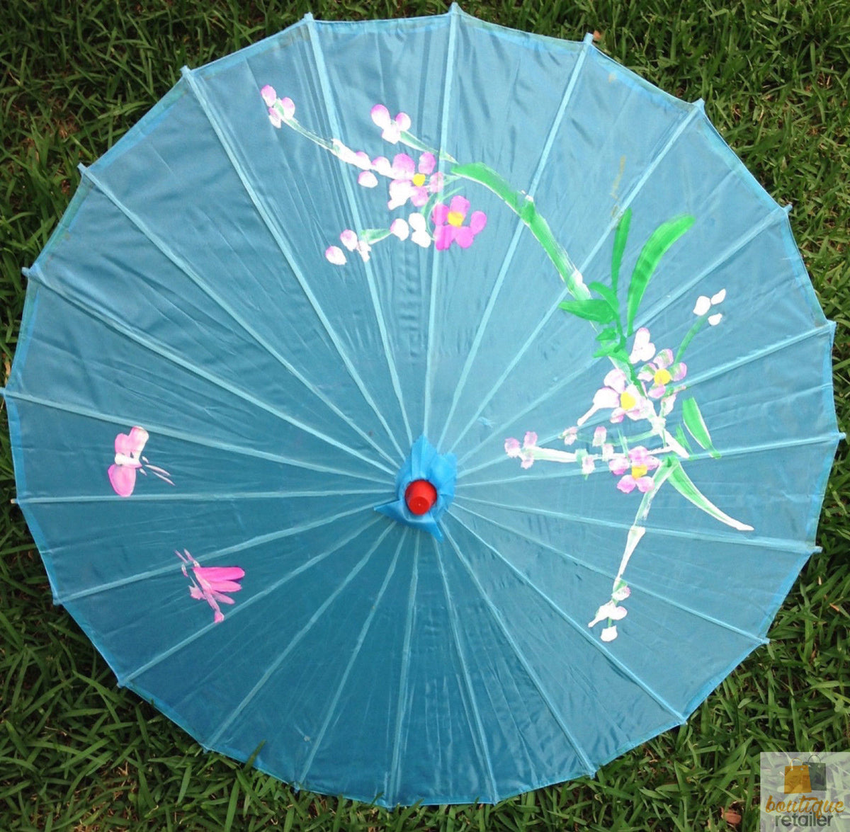 PARASOL UMBRELLA Chinese Japanese Bamboo Flower Pattern Fabric 80cm Diameter - Sky Blue V563-PARASOLUMB-SKYBLU