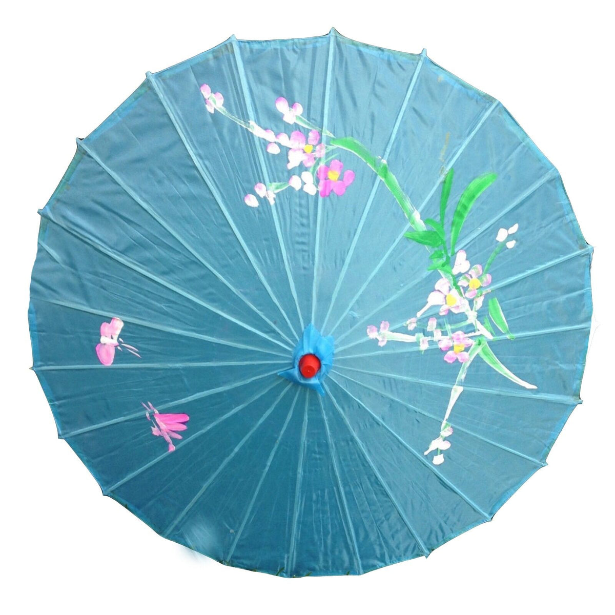 PARASOL UMBRELLA Chinese Japanese Bamboo Flower Pattern Fabric 80cm Diameter - Sky Blue V563-PARASOLUMB-SKYBLU