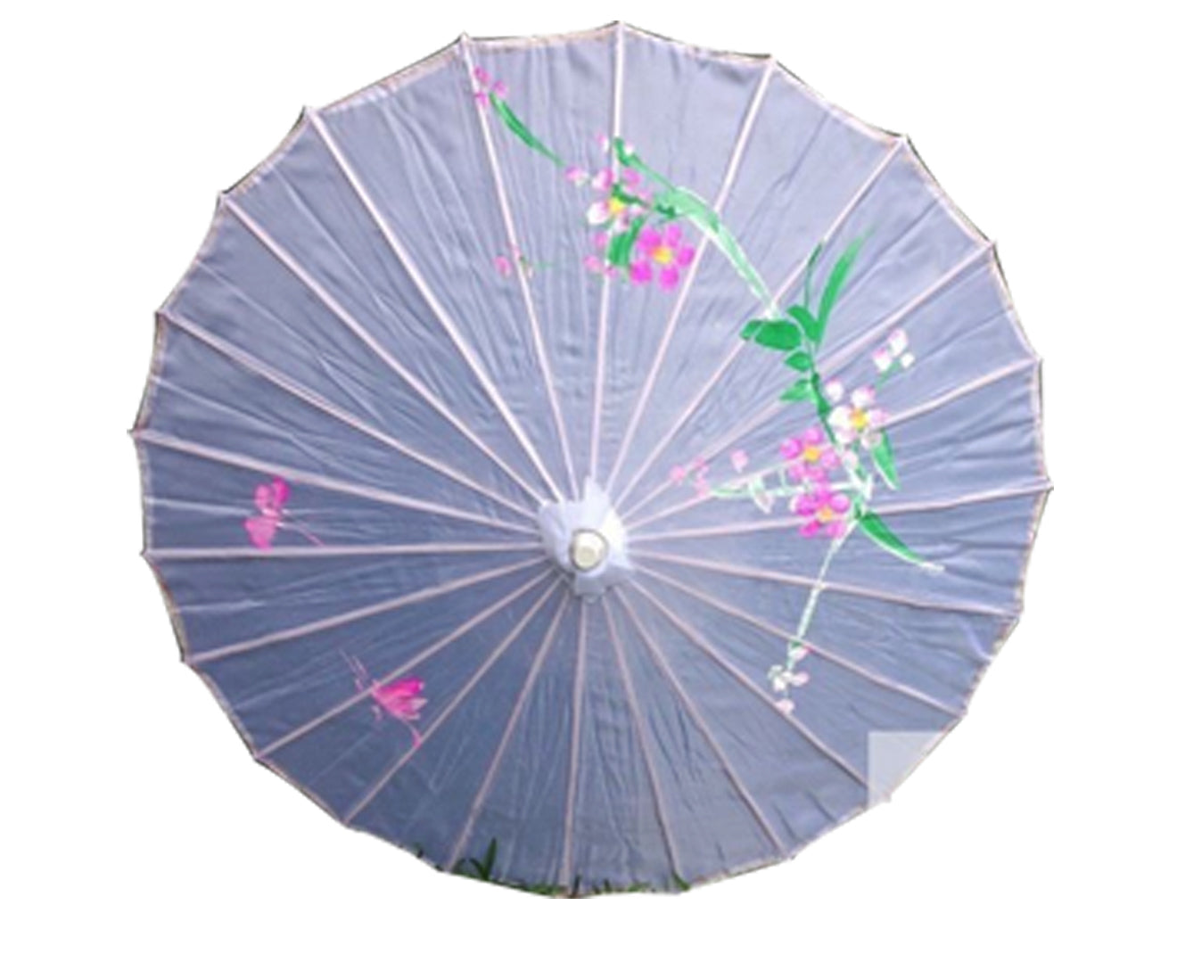PARASOL UMBRELLA Chinese Japanese Bamboo Flower Pattern Fabric 80cm Diameter - White V563-PARASOLUMB-WHT