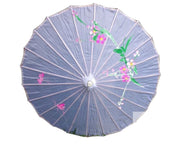 PARASOL UMBRELLA Chinese Japanese Bamboo Flower Pattern Fabric 80cm Diameter - White V563-PARASOLUMB-WHT