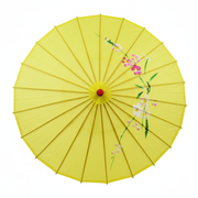 PARASOL UMBRELLA Chinese Japanese Bamboo Flower Pattern Fabric 80cm Diameter - Yellow V563-PARASOLUMB-YLW