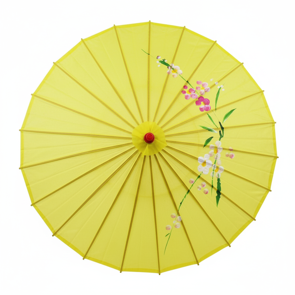 PARASOL UMBRELLA Chinese Japanese Bamboo Flower Pattern Fabric 80cm Diameter - Yellow V563-PARASOLUMB-YLW