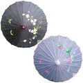2pc Set Parasol Umbrella Black + White Chinese Japanese Bamboo Flower Pattern V563-PARASOLUMBSET