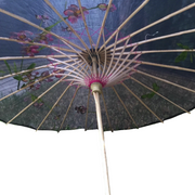 2pc Set Parasol Umbrella Black + White Chinese Japanese Bamboo Flower Pattern V563-PARASOLUMBSET