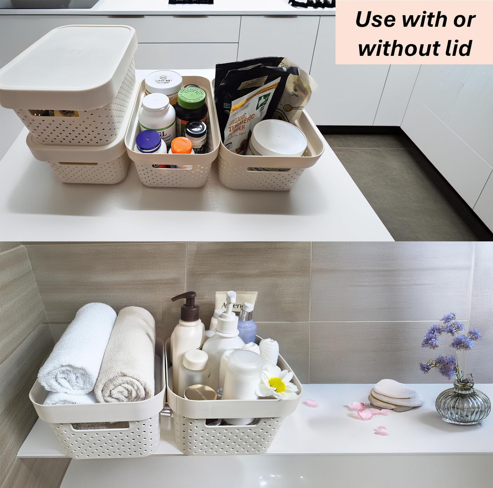24x 5L Premium Plastic Storage Basket Container Box w/ Lid Dot Pattern (26.5*18*12.5cm) V563-PB0527-1BOX