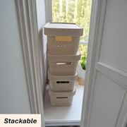 24x 5L Premium Plastic Storage Basket Container Box w/ Lid Dot Pattern (26.5*18*12.5cm) V563-PB0527-1BOX
