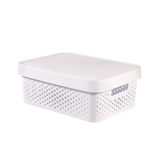 16x 11L Premium Plastic Storage Basket Container Box w/ Lid Dot Pattern (36*27*14cm) V563-PB1150-1BOX