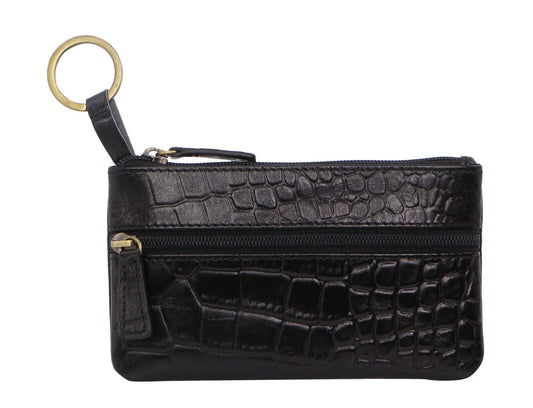 Pierre Cardin Ladies Womens Genuine Leather RFID Coin Purse Wallet - Black (Croc) V563-PC-1349-BLACK-CROC