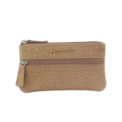 Pierre Cardin Ladies Womens Genuine Leather RFID Coin Purse Wallet - Taupe (Croc) V563-PC-1349-TAUPE-CROC