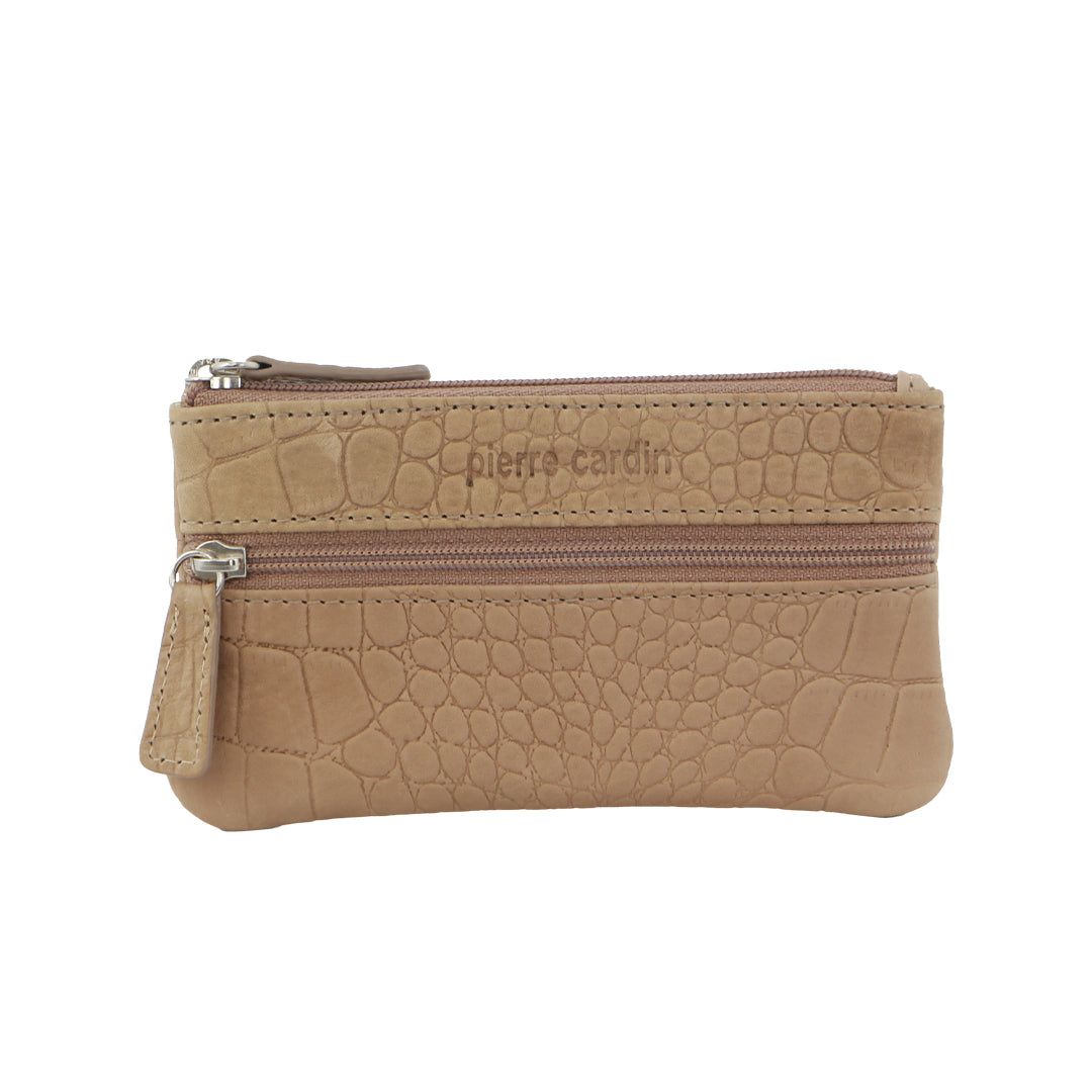 Pierre Cardin Ladies Womens Genuine Leather RFID Coin Purse Wallet - Taupe (Croc) V563-PC-1349-TAUPE-CROC