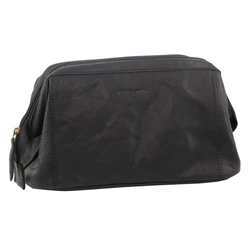 Pierre Cardin Mens Rustic Leather Toiletry Case Bag Travel - Black V563-PC-2803-BLACK