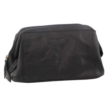 Pierre Cardin Mens Rustic Leather Toiletry Case Bag Travel - Black V563-PC-2803-BLACK