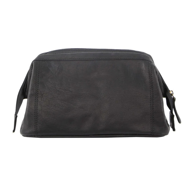 Pierre Cardin Mens Rustic Leather Toiletry Case Bag Travel - Black V563-PC-2803-BLACK