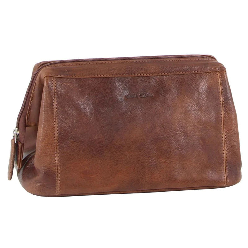 Pierre Cardin Mens Rustic Leather Toiletry Case Bag Travel - Cognac V563-PC-2803-COGNAC