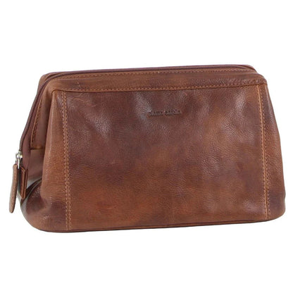 Pierre Cardin Mens Rustic Leather Toiletry Case Bag Travel - Cognac V563-PC-2803-COGNAC