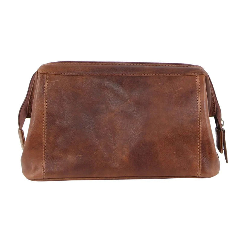 Pierre Cardin Mens Rustic Leather Toiletry Case Bag Travel - Cognac V563-PC-2803-COGNAC