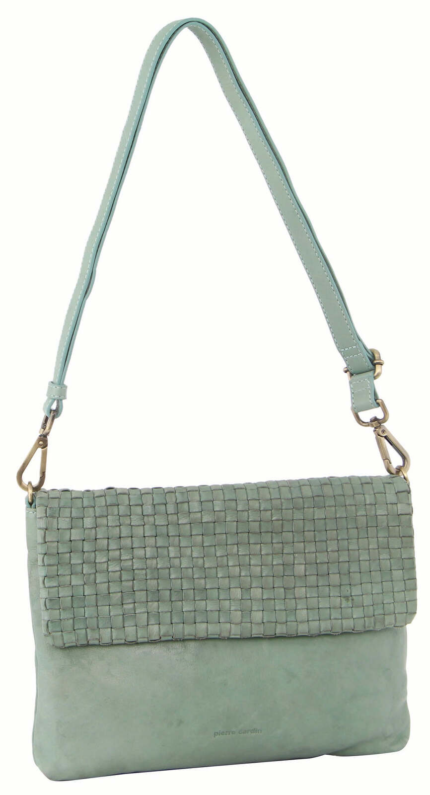 Pierre Cardin Womens Woven Leather Flap Cross-Body Bag/Clutch - Mint Green V563-PC-3280-MINT