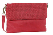 Pierre Cardin Womens Woven Leather Flap Cross-Body Bag/Clutch - Red V563-PC-3280-RED