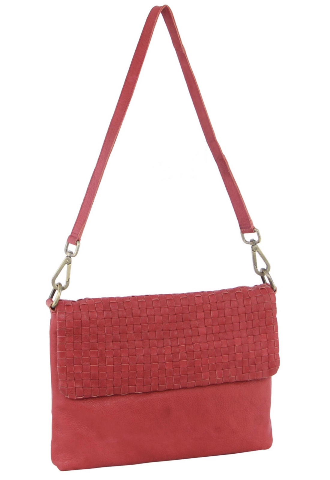 Pierre Cardin Womens Woven Leather Flap Cross-Body Bag/Clutch - Red V563-PC-3280-RED