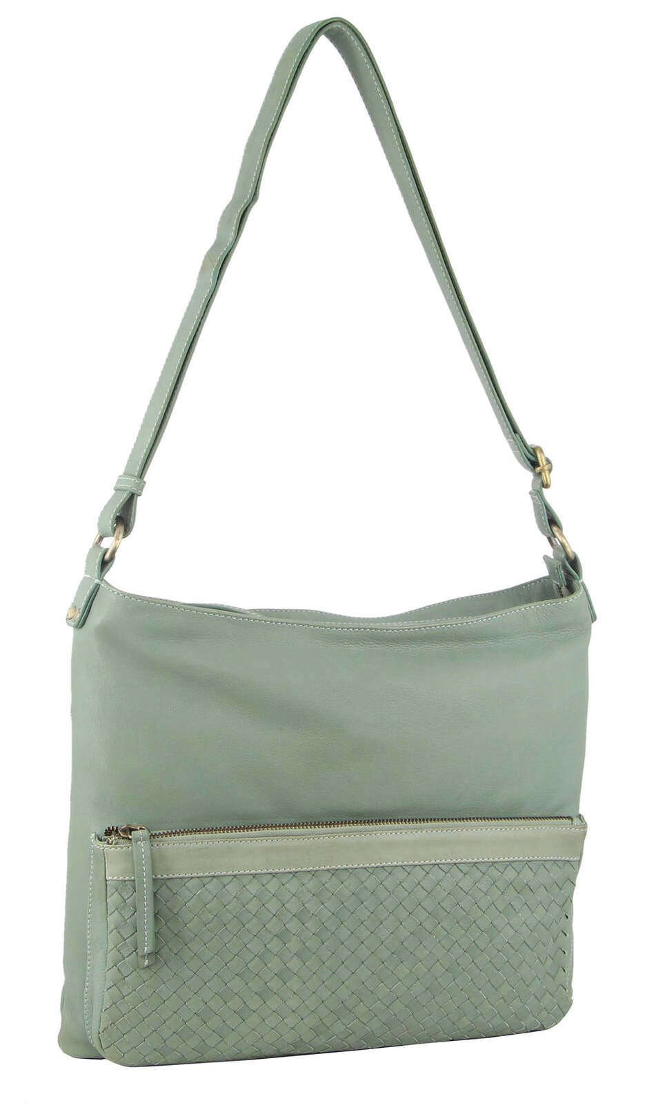 Pierre Cardin Womens Woven Leather Flap Cross-Body Bag Handbag - Mint V563-PC-3281-MINT