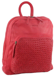 Pierre Cardin Womens Woven Soft Leather Backpack Bag Travel - Red