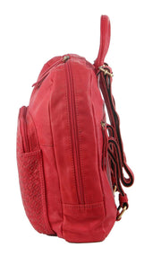 Pierre Cardin Womens Woven Soft Leather Backpack Bag Travel - Red
