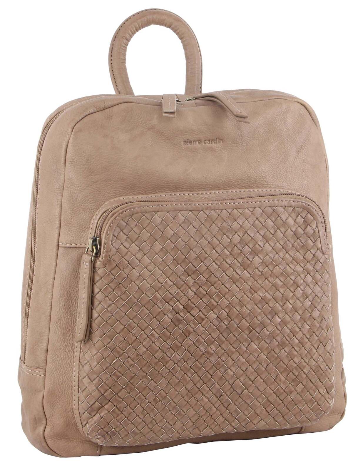 Pierre Cardin Womens Woven Leather Backpack Bag - Taupe V563-PC-3282-TAUP